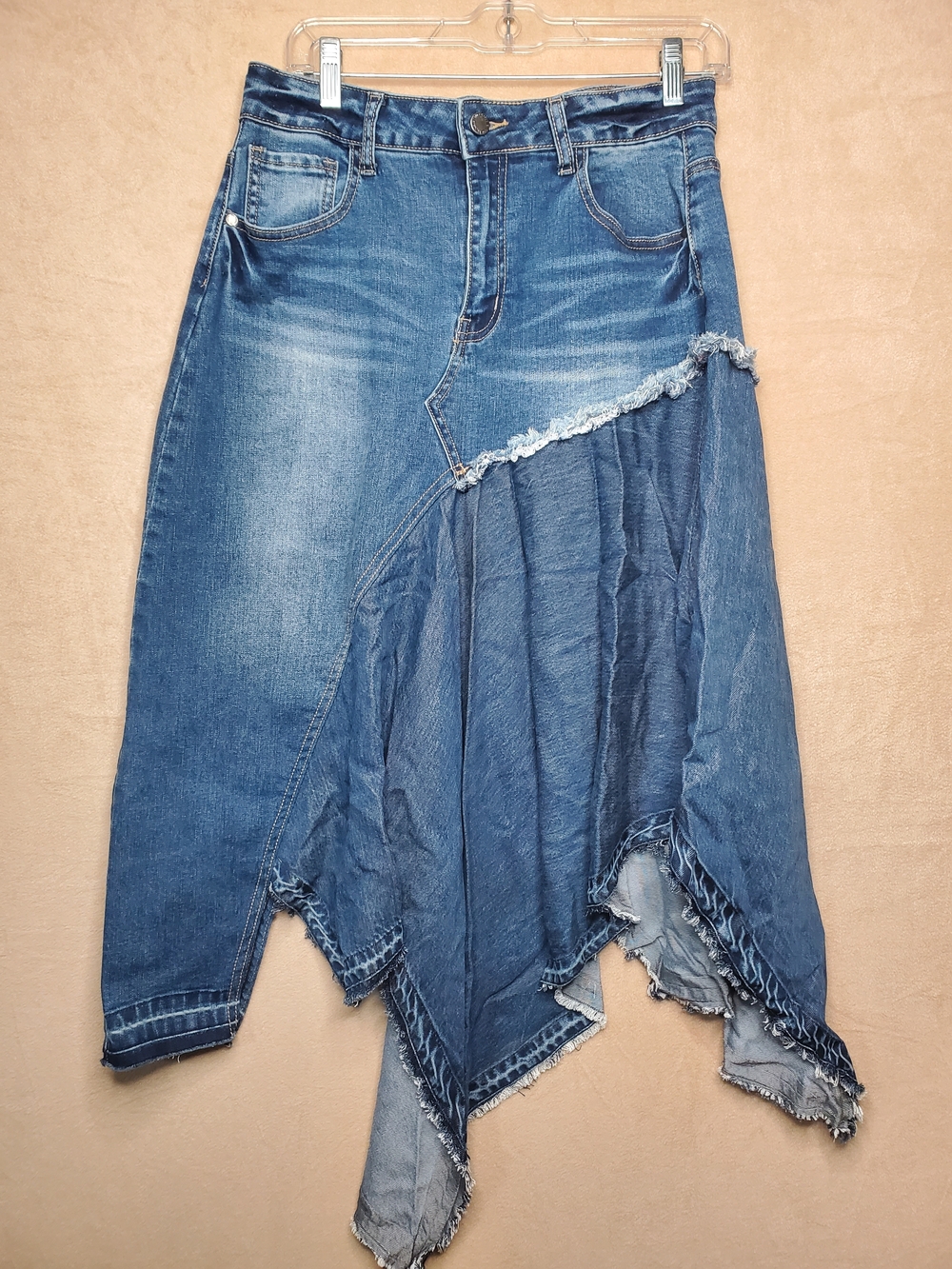 Denim Asymmetrical-Boho-chika-y2k Handkerchief Hem Skirt - Blue